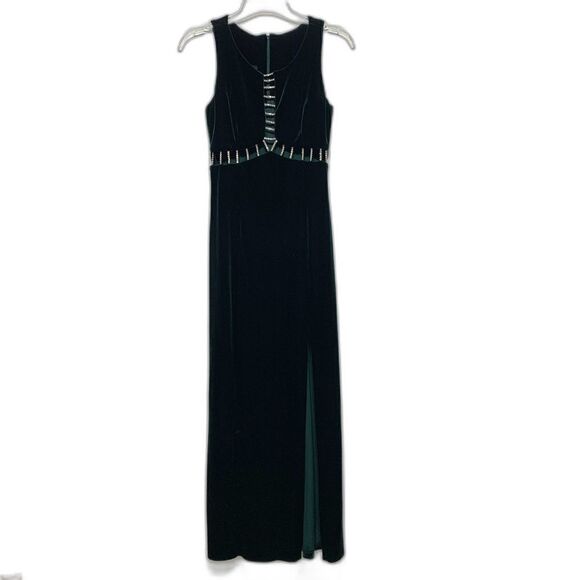 Atria Vintage Velvet Emerald Green Formal Gown Full Length Witch Diamonds sz 4 - Picture 1 of 6